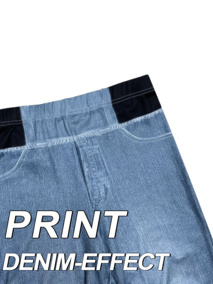 Sommarleggings Denimmönster Utsvängda byxor Yoga Långbyxor Fukttransporterande Mjuka Andningsbara Mode Streetwear