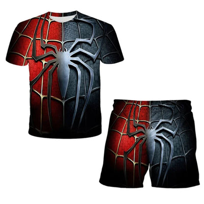 Kids Unisex Marvel Tshirt Set Summer Game Print Superhero Clothes Hulk Iron Man Short Sleeve Pants 2 Piece