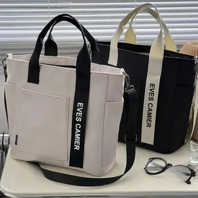 Ny Casual Tote Stor Kapacitet Axelväska Nylon Vattentät Canvas Handväska Enkla Mode Messenger Väskor För Skolflickor
