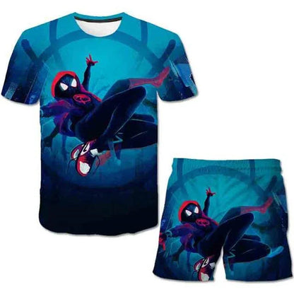 Kids Unisex Marvel Tshirt Set Summer Game Print Superhero Clothes Hulk Iron Man Short Sleeve Pants 2 Piece