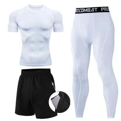 Herr 2/3-delars set boxningsdräkt rashguard herrkit MMA kompressionskläder herr långärmad t-shirt + leggings träningsdräkt sportdräkt