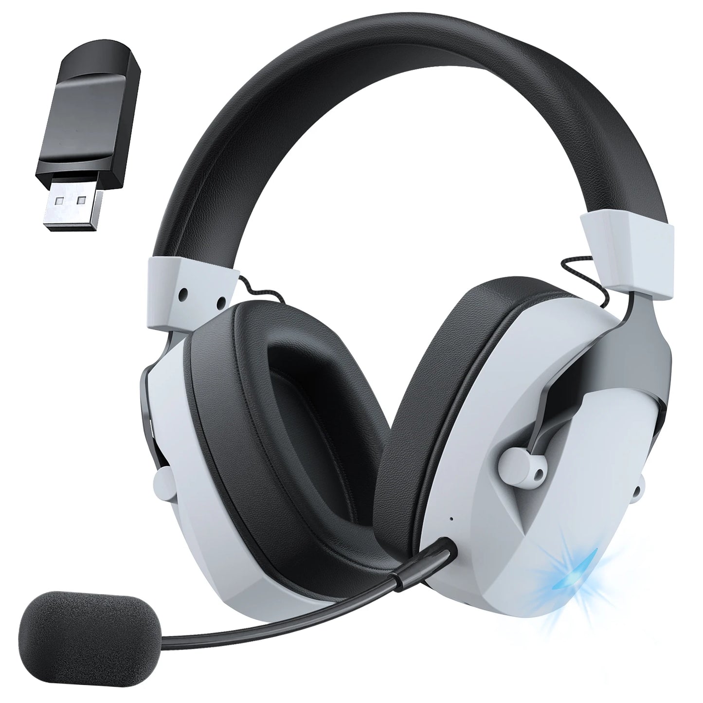 Gamingheadset med avtagbar brusreducerande mikrofon, 2.4G Bluetooth-USB-3.5mm trådansluten kontakt 3 lägen för flera enheter
