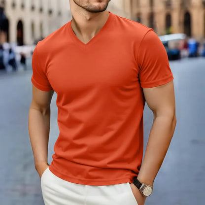 2025 Ny Herr Casual Mode Enkel V-ringad Kortärmad T-shirt Sommar Bekväm Andningsbar Mångsidig Topp