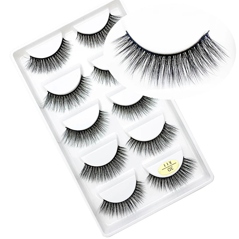 LTWEGO 5 par ögonfransar naturliga långa 3D minkfransar fluffiga volym mink lösögonfransar djurfria slingor makeup cilios