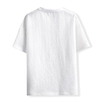 Ny herr casual t-shirt med rynkor, sommar, halvärmad, lös mode-t-shirt, enfärgad, snygg, kortärmad