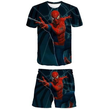 Kids Unisex Marvel Tshirt Set Summer Game Print Superhero Clothes Hulk Iron Man Short Sleeve Pants 2 Piece