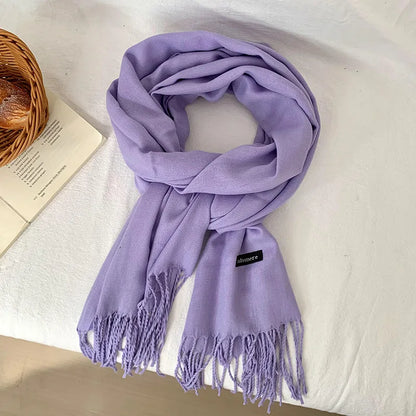 Vår och höst enfärgad halsduk kvinnor koreansk mode kashmir mjuk vinter varm halsduk hijab kvinnlig lång pannband sjal wrap