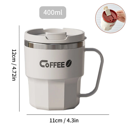 WORTHBUY 304 rostfritt stål dubbelväggig isolerad kaffekopp med handtag bärbar student läckagesäker vattenkopp mjölkkaffemugg