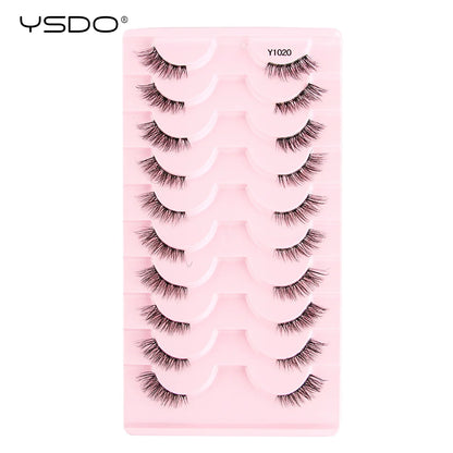YSDO Fox Eye fransar 3/10 par fransar 3D mink naturliga fransar mjuka kattögonfransar förlängning fluffiga fransar smink halva ögonfransar