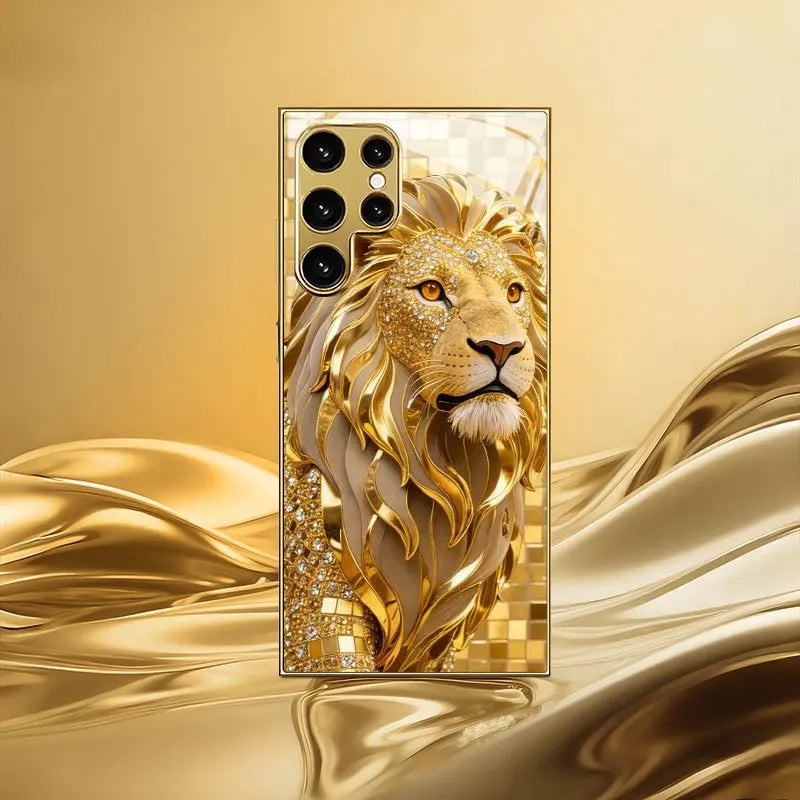 Mobilskal med ”Golden Lion Weiyi”-mönster i galvaniserat guld för Samsung Galaxy S26/S25 Ultra/S24 Ultra/S23/S22 Ultra/S21