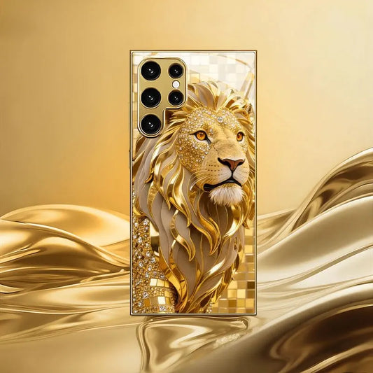 Mobilskal med ”Golden Lion Weiyi”-mönster i galvaniserat guld för Samsung Galaxy S26/S25 Ultra/S24 Ultra/S23/S22 Ultra/S21