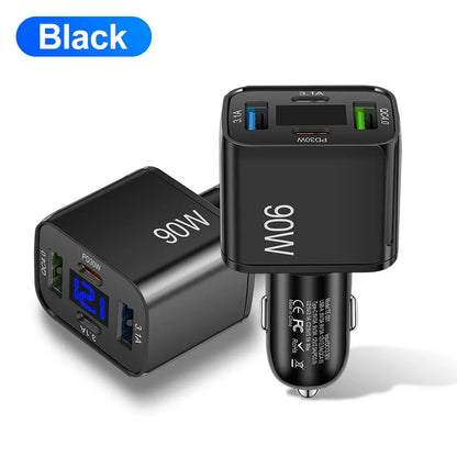 90W USB-billaddare 3-4 portar PD typ C snabbladdningsadapter för iPhone 14 13 Xiaomi Samsung snabbladdare i bilen