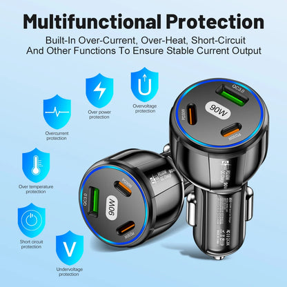 90W USB-billaddare 3-4 portar PD typ C snabbladdningsadapter för iPhone 14 13 Xiaomi Samsung snabbladdare i bilen