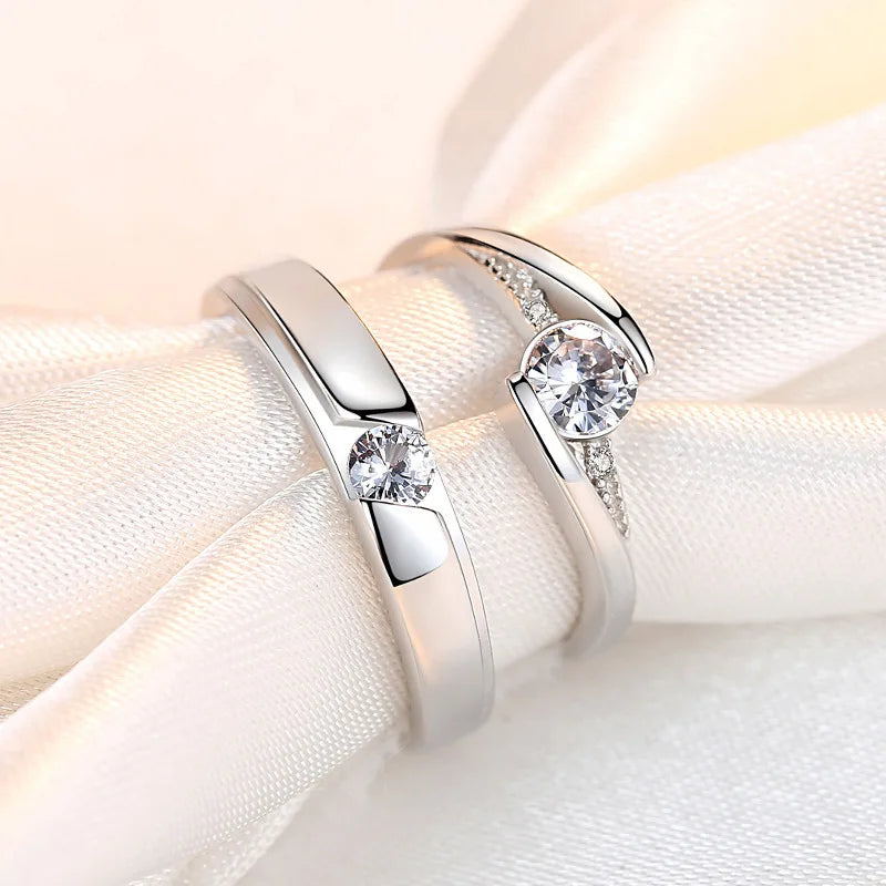 2 st 925 sterlingsilver parringar 5A zirkon för kvinnor och män bröllopssmycken förlovningsberlock fest mode toppkvalitetsring