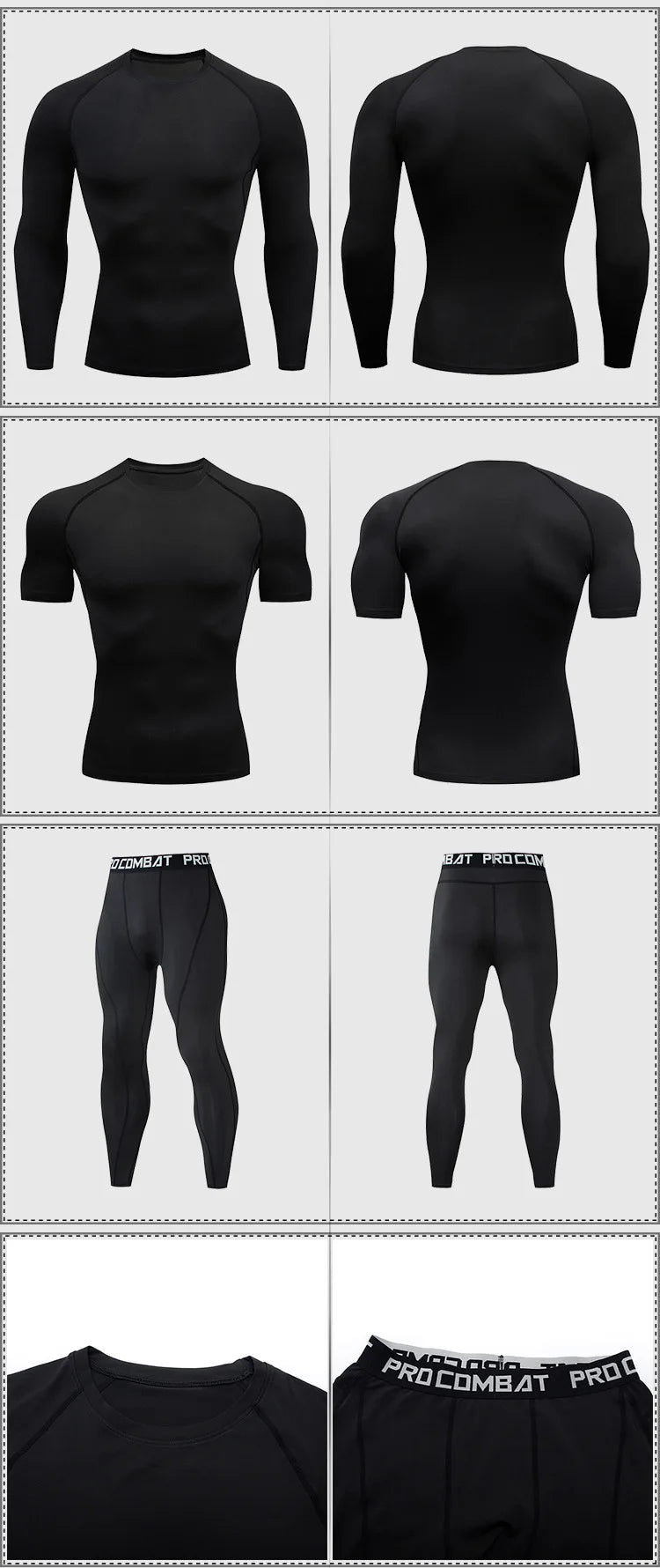 Herr 2/3-delars set boxningsdräkt rashguard herrkit MMA kompressionskläder herr långärmad t-shirt + leggings träningsdräkt sportdräkt
