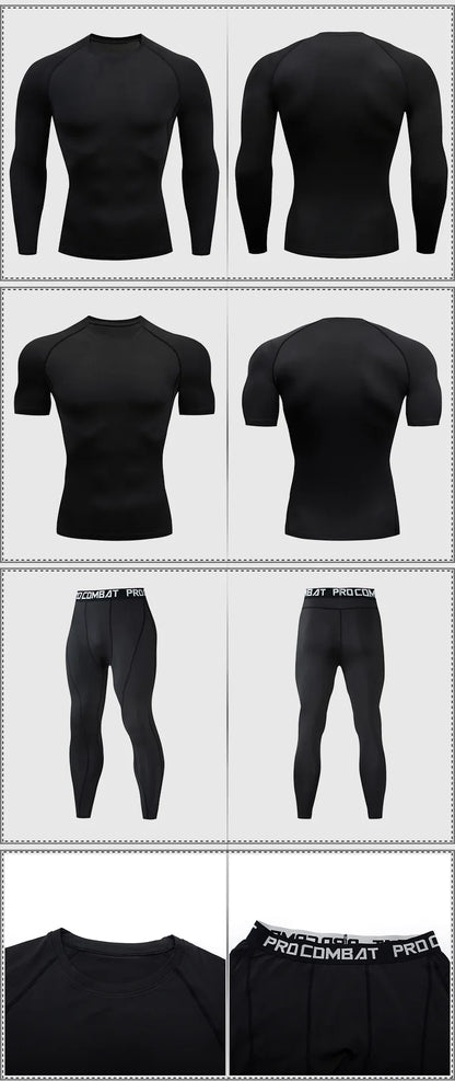 Herr 2/3-delars set boxningsdräkt rashguard herrkit MMA kompressionskläder herr långärmad t-shirt + leggings träningsdräkt sportdräkt