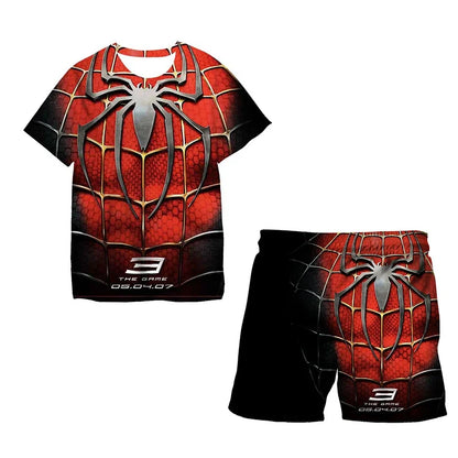 Kids Unisex Marvel Tshirt Set Summer Game Print Superhero Clothes Hulk Iron Man Short Sleeve Pants 2 Piece