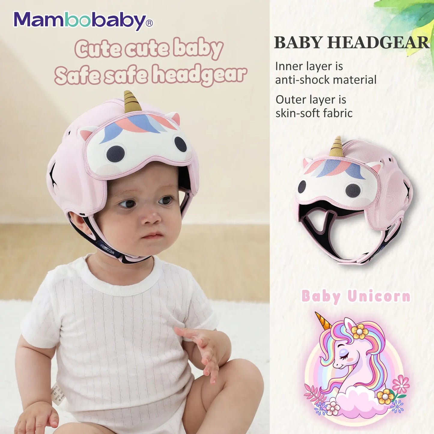 Mambobaby Säker Anti-Shock Babyhjälm Småbarn Huvudskydd Huvudbonad för Spädbarn Lär Krypa, Gå Förhindra Skador från Stötfall