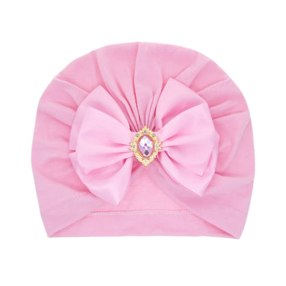 Enfärgad Baby Turban Rosett Bling Strass Spädbarnsmössor Flicka Mössa Mode Handgjord Band Rosett Indisk Mössa Mjuk Huva 0-2År