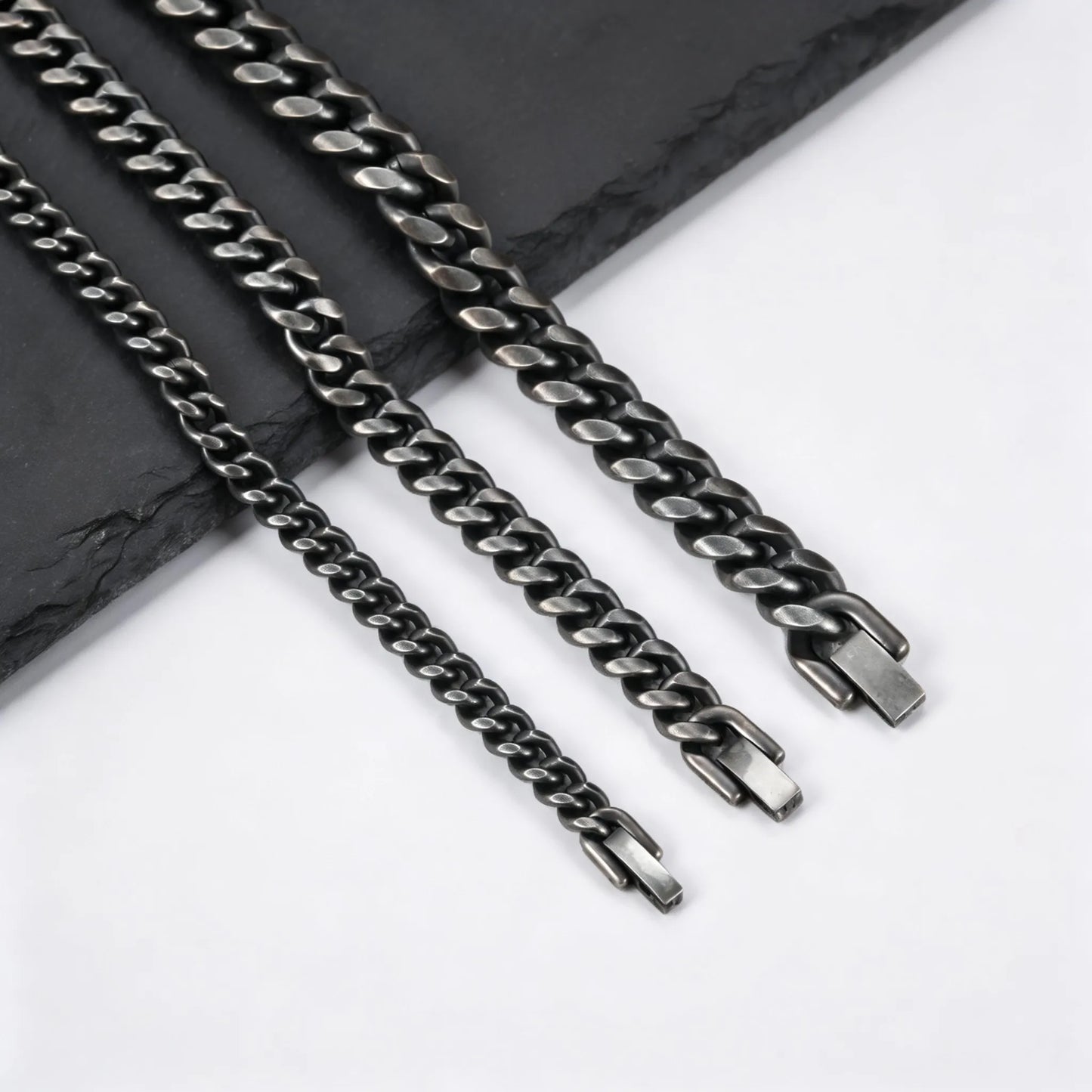 Retro kubanska kedjearmband för män, vintage antik rostfritt stål Curb Dome Link armband, rock punk snygga smycken gåvor