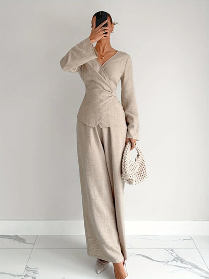 New Autumn Waist-Cinching Shirt Set Elegant Two-Piece Casual Comfortable Ensemble Fashionable Trendy Look