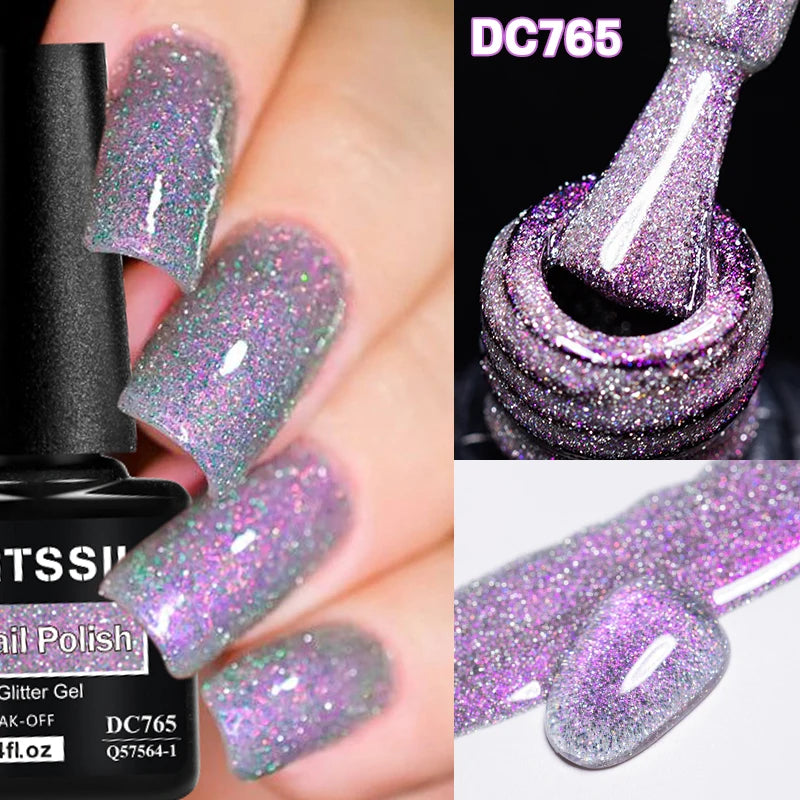 7ml Champagne Guld Silver Reflekterande Nagelgellack Glittrande Skinande Glitter Rosa Röd Nageltillbehör Semi-permanent Gellack