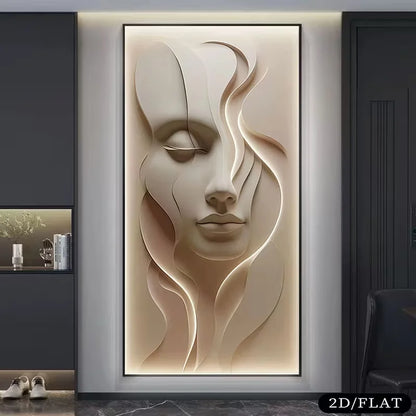 2D platt, 1 st stor ramlös modern abstrakt ansiktsmålning på canvas - texturerad 3D-illusion i mjuk rosa ton, lämplig för sovrum och