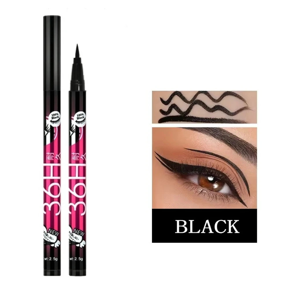 Svart flytande eyeliner vattentät eyelinerpenna 36 timmar långvarig flytande eyelinerpenna snabbtorkande utan blomning kosmetikaverktyg