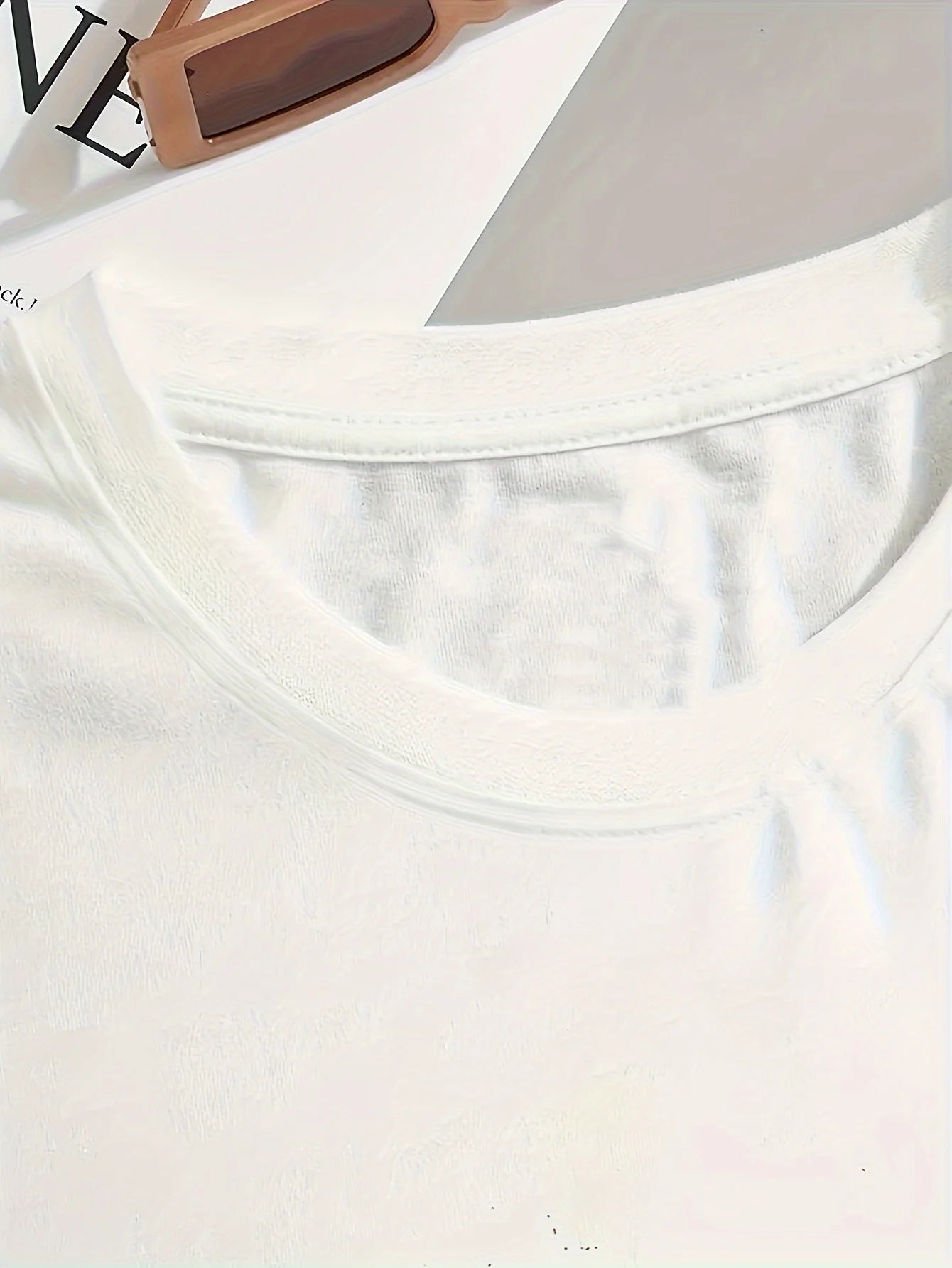 Dam Kortärmad T-shirt med elastisk rund hals Vår/Sommar Casual Mode Trendig Topp Vårstil