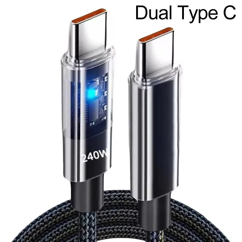 240W Nylonkabel USB Typ C Supersnabb Laddningskabel För Samsung Xiaomi Huawei Honor LED Digital Display Snabb Laddare Datakabel