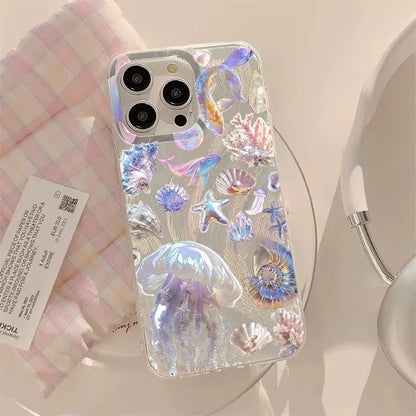 Glansigt färgglatt skal med sommarmönster och havsmönster för iPhone 17 Pro 16 15 14 Plus 13 12 11 Pro Max 16E 17Air XR XS Max-fodral