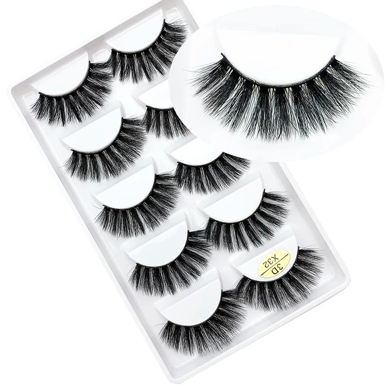 LTWEGO 5 par ögonfransar naturliga långa 3D minkfransar fluffiga volym mink lösögonfransar djurfria slingor makeup cilios
