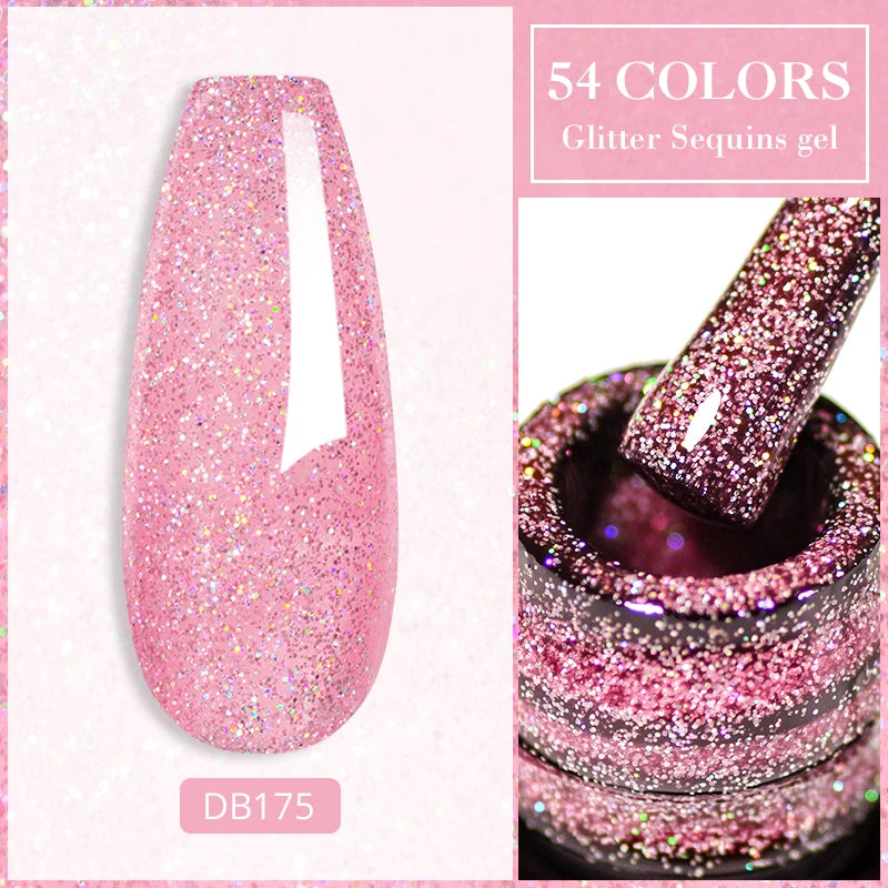 7ml Champagne Guld Silver Reflekterande Nagelgellack Glittrande Skinande Glitter Rosa Röd Nageltillbehör Semi-permanent Gellack