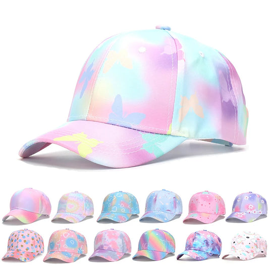 Sommar Barn Basebollkeps Mode Tie-dye Tryck Snapback Hatt För Barn Flickor Utomhus Streetwear Justerbar Ankplös Keps