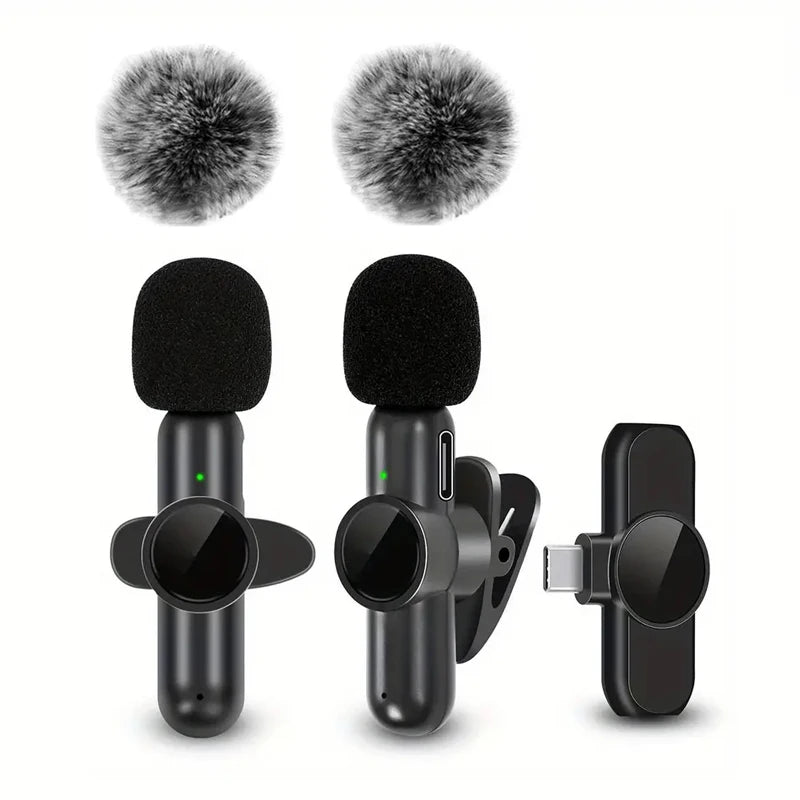 Trådlös Lavalier-mikrofon med vindtätt skydd Ljud- och videoinspelning Mini-mikrofon för iPhone Android Mobiltelefonmikrofon