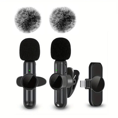 Trådlös Lavalier-mikrofon med vindtätt skydd Ljud- och videoinspelning Mini-mikrofon för iPhone Android Mobiltelefonmikrofon