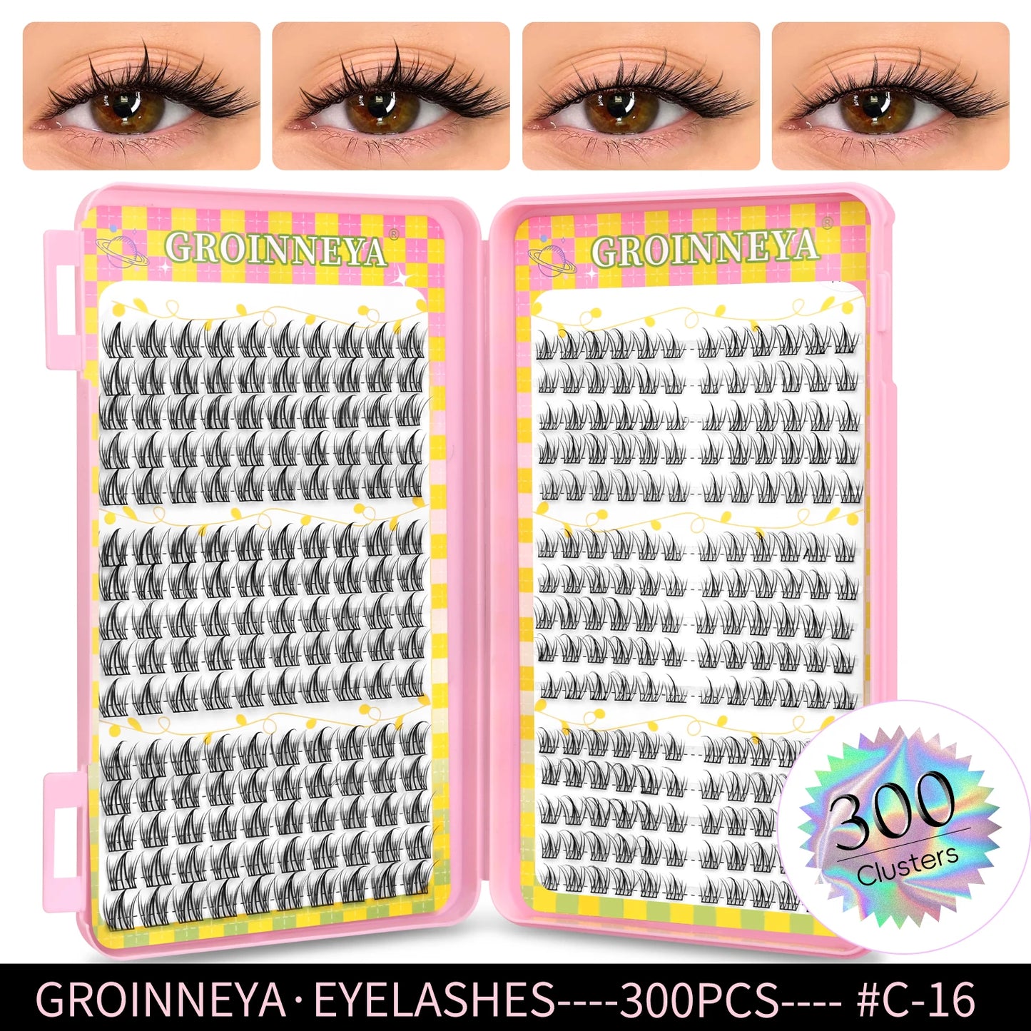 GROINNEYA Ögonfransar Kluster 320 st Naturlig Ögonfransförlängning Klusterfransar Volym Blandade Tray Lashes Kluster Naturliga Fransar