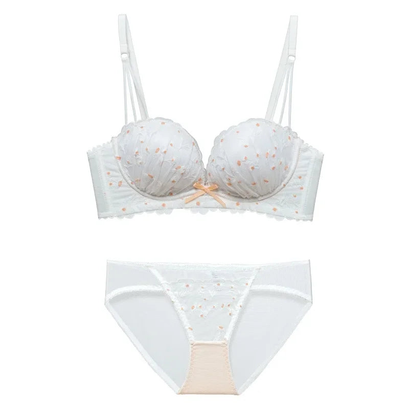 Designer fransk spets-BH - Lätt lyxig bygelfri push-up, anti-slapp broderad bralette för kvinnor eleganta vinterunderkläder