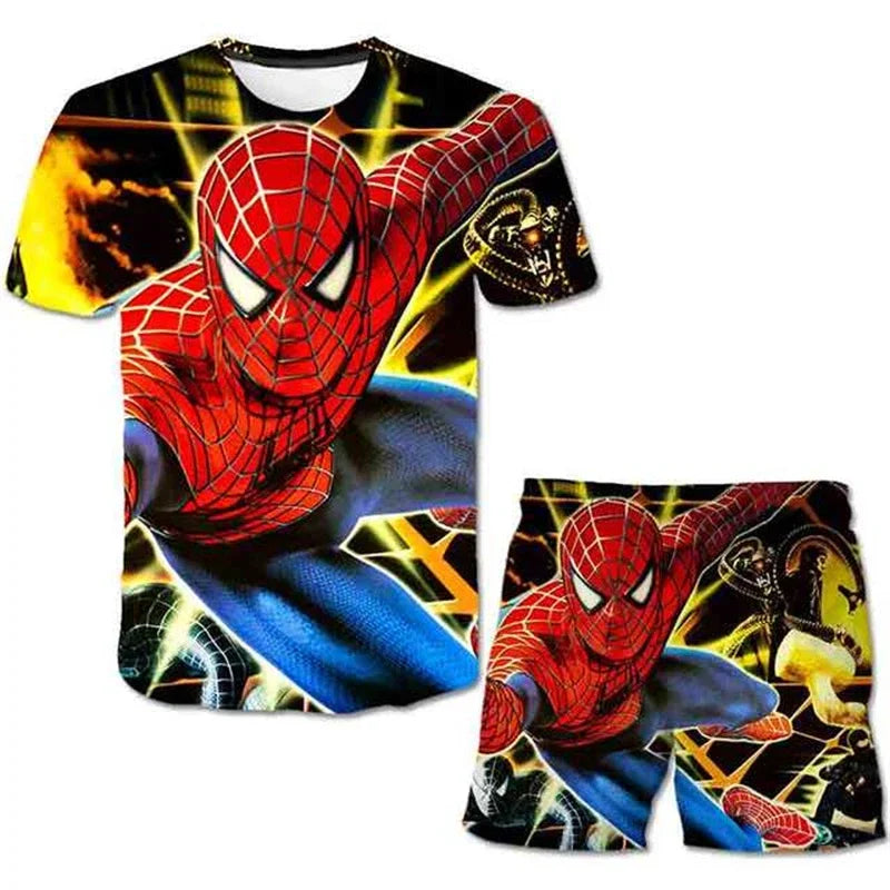Kids Unisex Marvel Tshirt Set Summer Game Print Superhero Clothes Hulk Iron Man Short Sleeve Pants 2 Piece