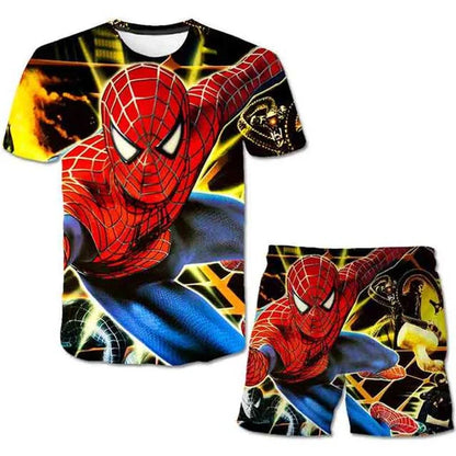 Kids Unisex Marvel Tshirt Set Summer Game Print Superhero Clothes Hulk Iron Man Short Sleeve Pants 2 Piece