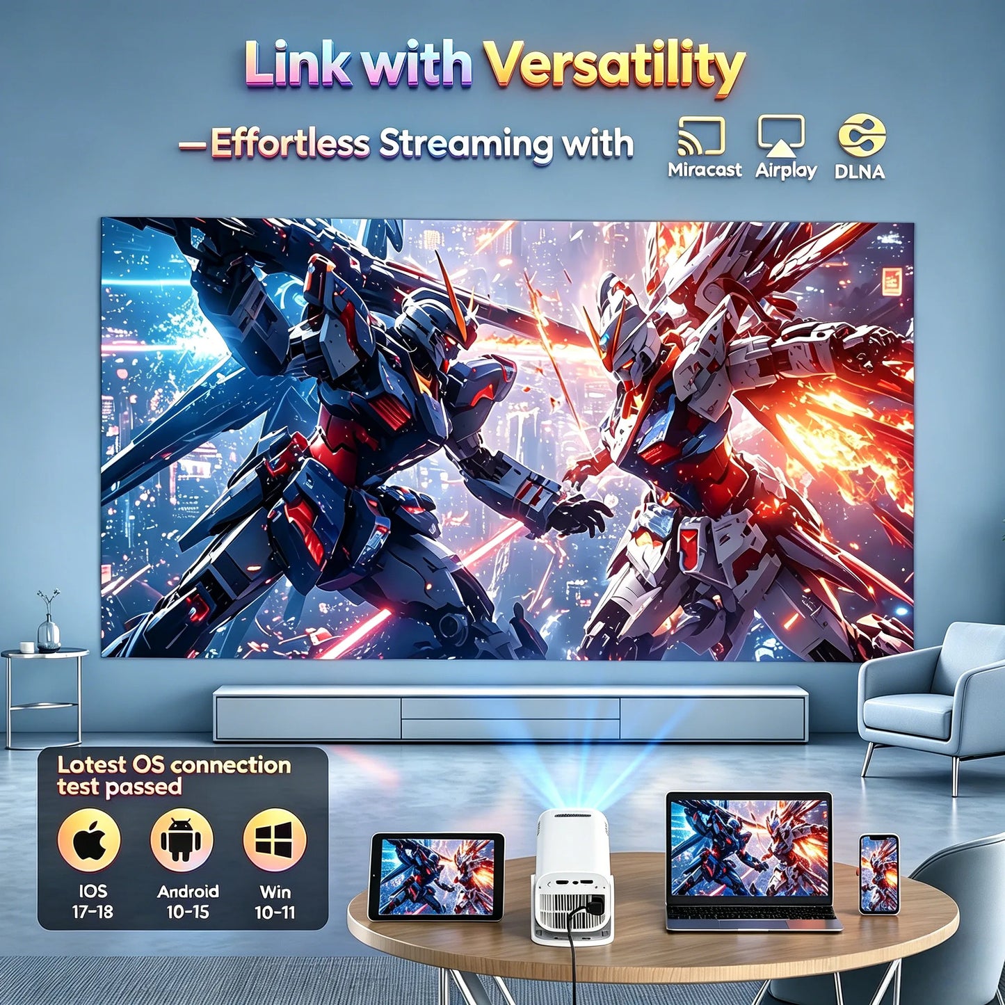 XGODY 4K 1080p LED-projektor med 12000 lumen ljusstyrka, WiFi 6 Bluetooth 5.0 bärbart hemmabiosystem för underhållning