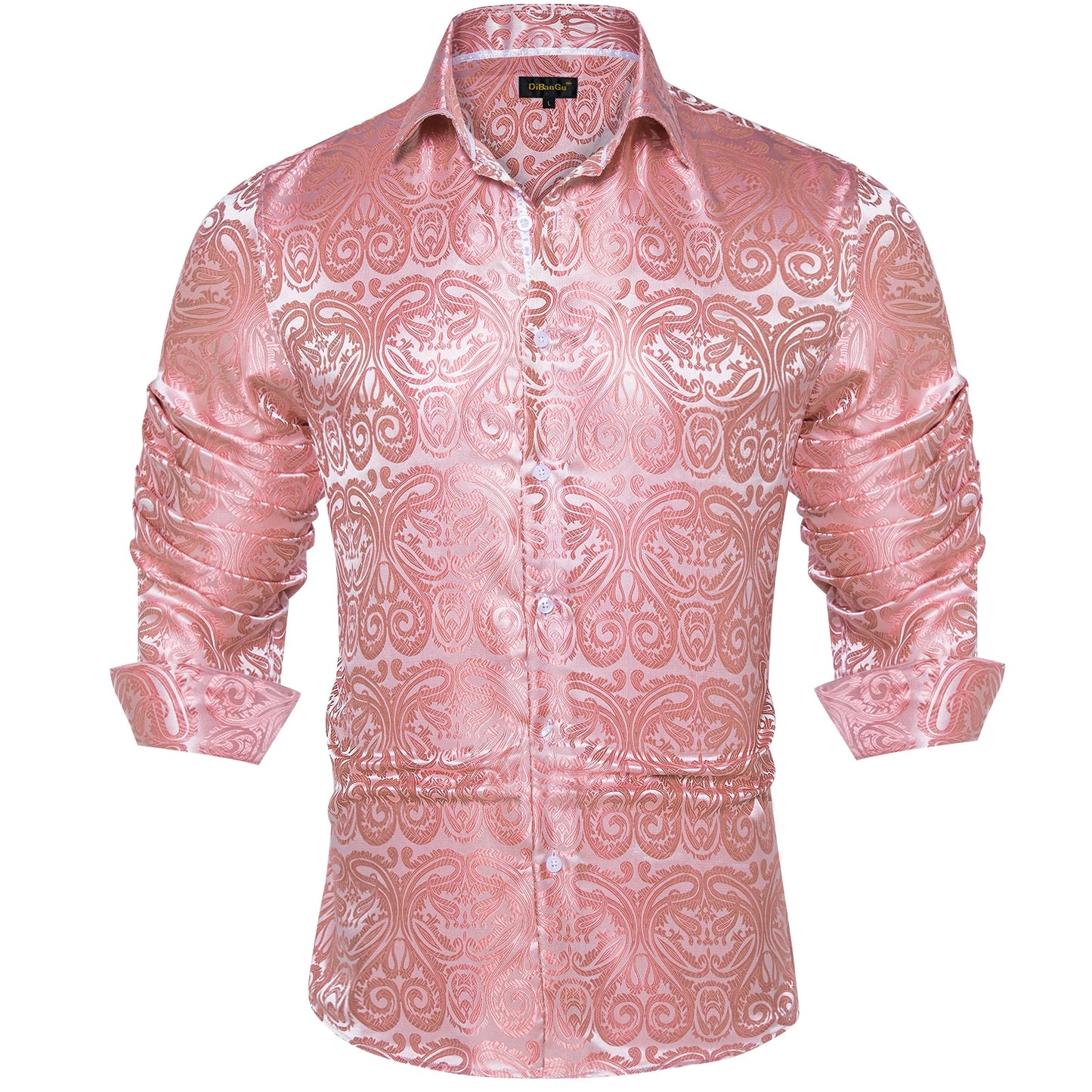 2026 Lyxig Herrskjorta Formell Bal Smoking Långärmad Siden Polyester Gyllene Färg Paisley Svarta Skjortor Blus Herrkläder