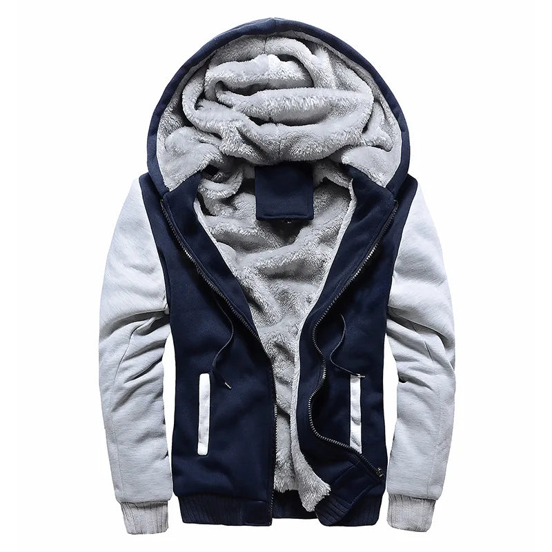 Herrvinterjackor Tjock Varm Jacka Märkes Sportkläder Kappa Byxor Enfärgad Fleece Dragkedja Huva Långärmad Herr Ytterkläder