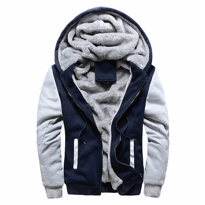 Herrvinterjackor Tjock Varm Jacka Märkes Sportkläder Kappa Byxor Enfärgad Fleece Dragkedja Huva Långärmad Herr Ytterkläder