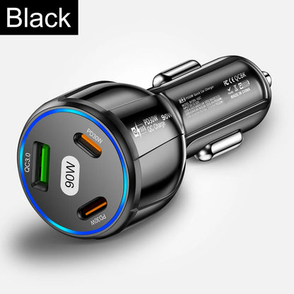 90W USB-billaddare 3-4 portar PD typ C snabbladdningsadapter för iPhone 14 13 Xiaomi Samsung snabbladdare i bilen