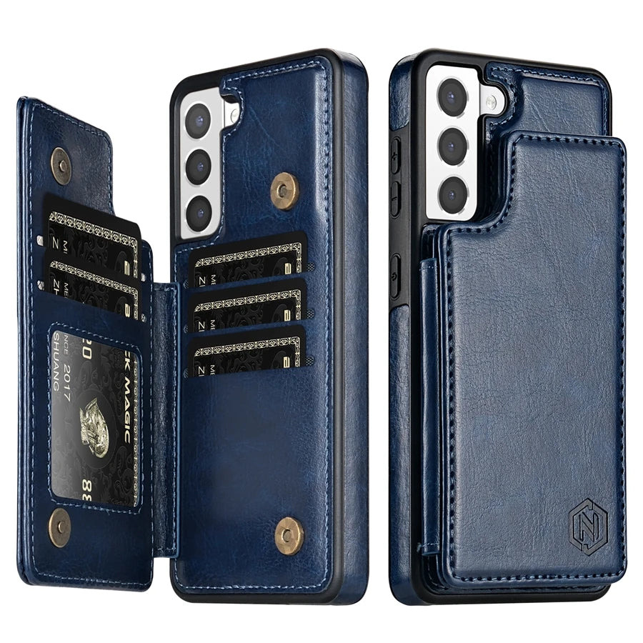 Plånbok RFID-blockerande lager skyddande stöldskyddande magnetiskt läderfodral för Samsung Galaxy A15 A16 A17 A26 A35 A36 A53 A54 A55 A56