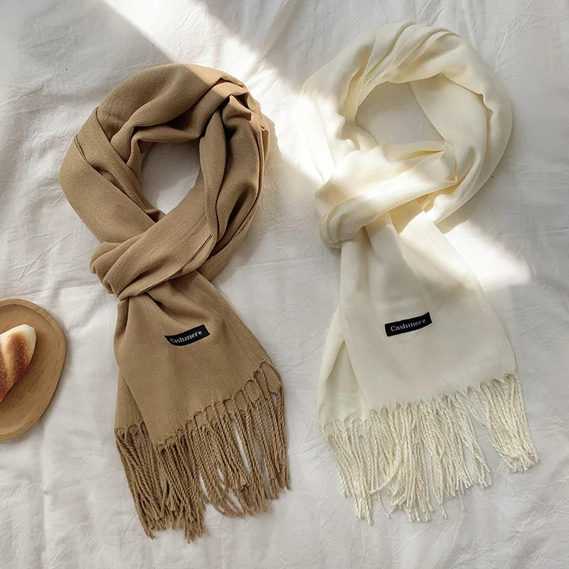 Vår och höst enfärgad halsduk kvinnor koreansk mode kashmir mjuk vinter varm halsduk hijab kvinnlig lång pannband sjal wrap
