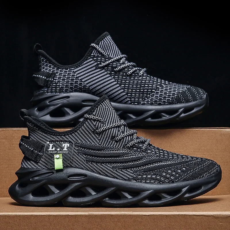 Herr Sport Löpning Svarta Joggingskor Casual Sneakers Utomhus Andningsbara Mesh Dam Lätt Stötdämpning Svart Tennis