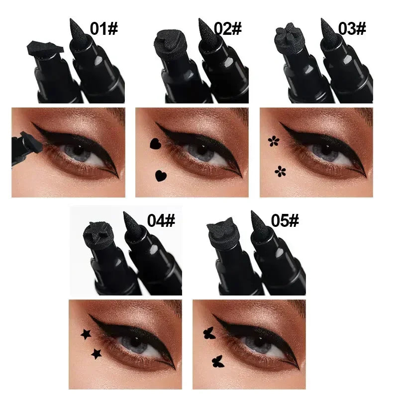 Svart eyelinerpenna Dubbelhövdad stjärnsigill Fjäril Månstämpel Varaktig vattentät flytande eyelinerpenna Ögonmakeup Kosmetika