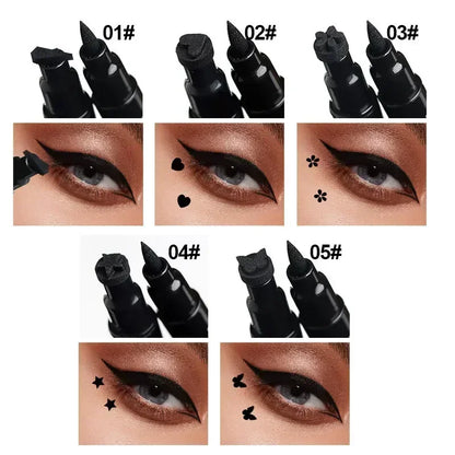 Svart eyelinerpenna Dubbelhövdad stjärnsigill Fjäril Månstämpel Varaktig vattentät flytande eyelinerpenna Ögonmakeup Kosmetika